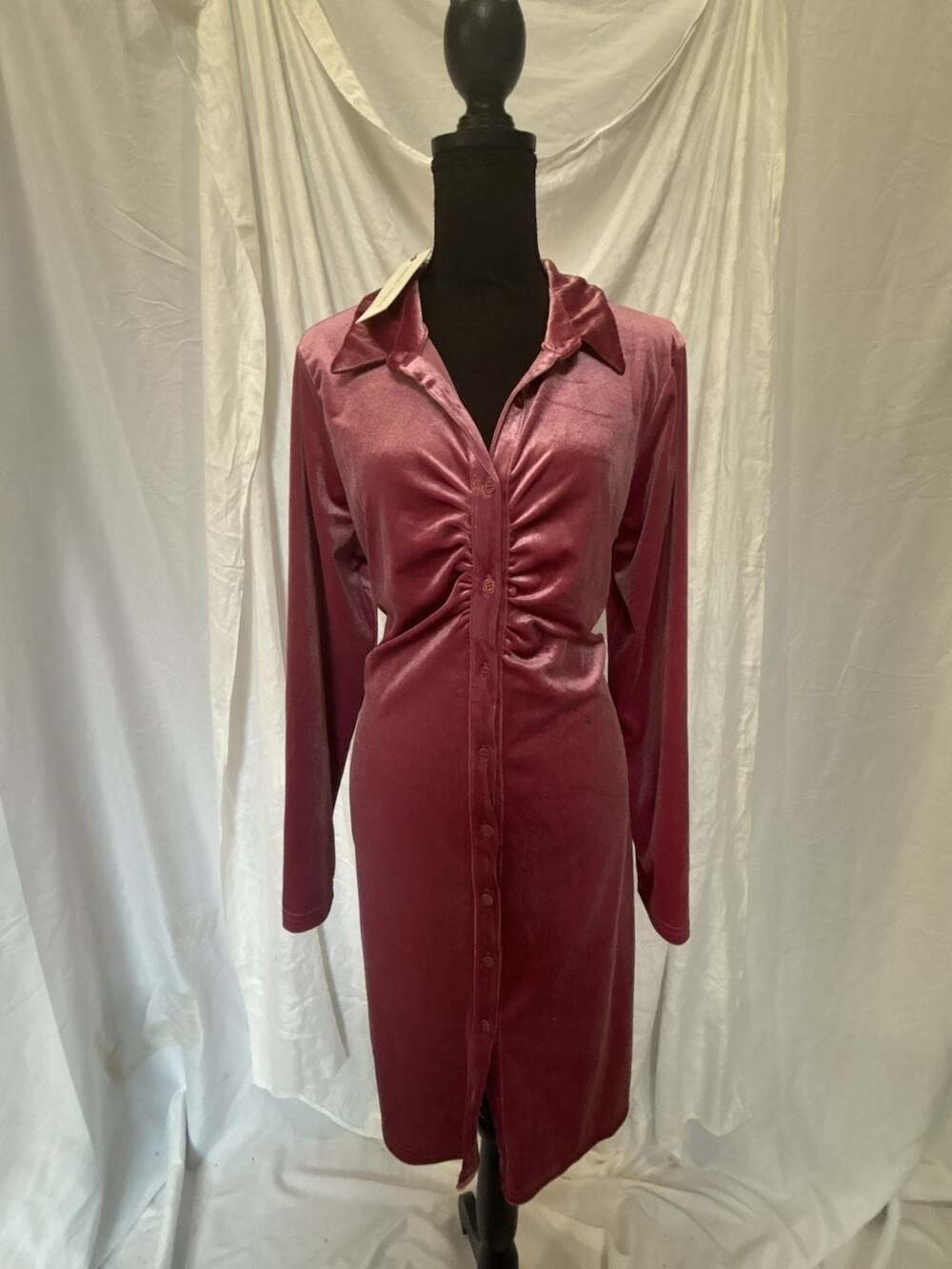 Madison + Hudson Velvet Ruched Button-Up Midi Dress Size XL